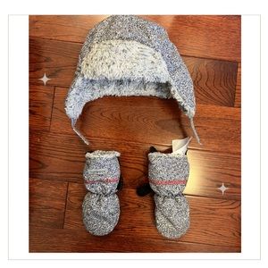 Juddlies Salt and Pepper Grey Infant Winter Hat and Gloves Set (0-6m size)